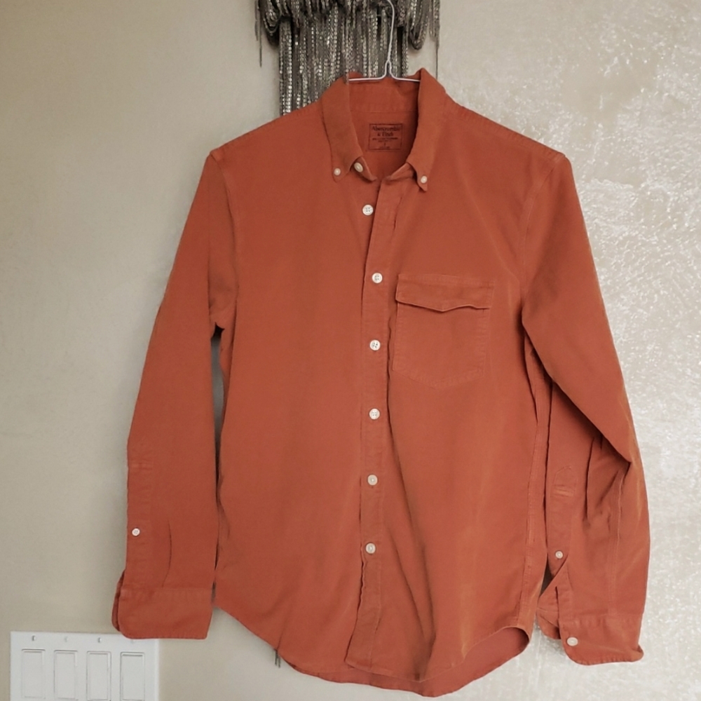 ABERCROMBIE FITCH courdoy button down S orange rust